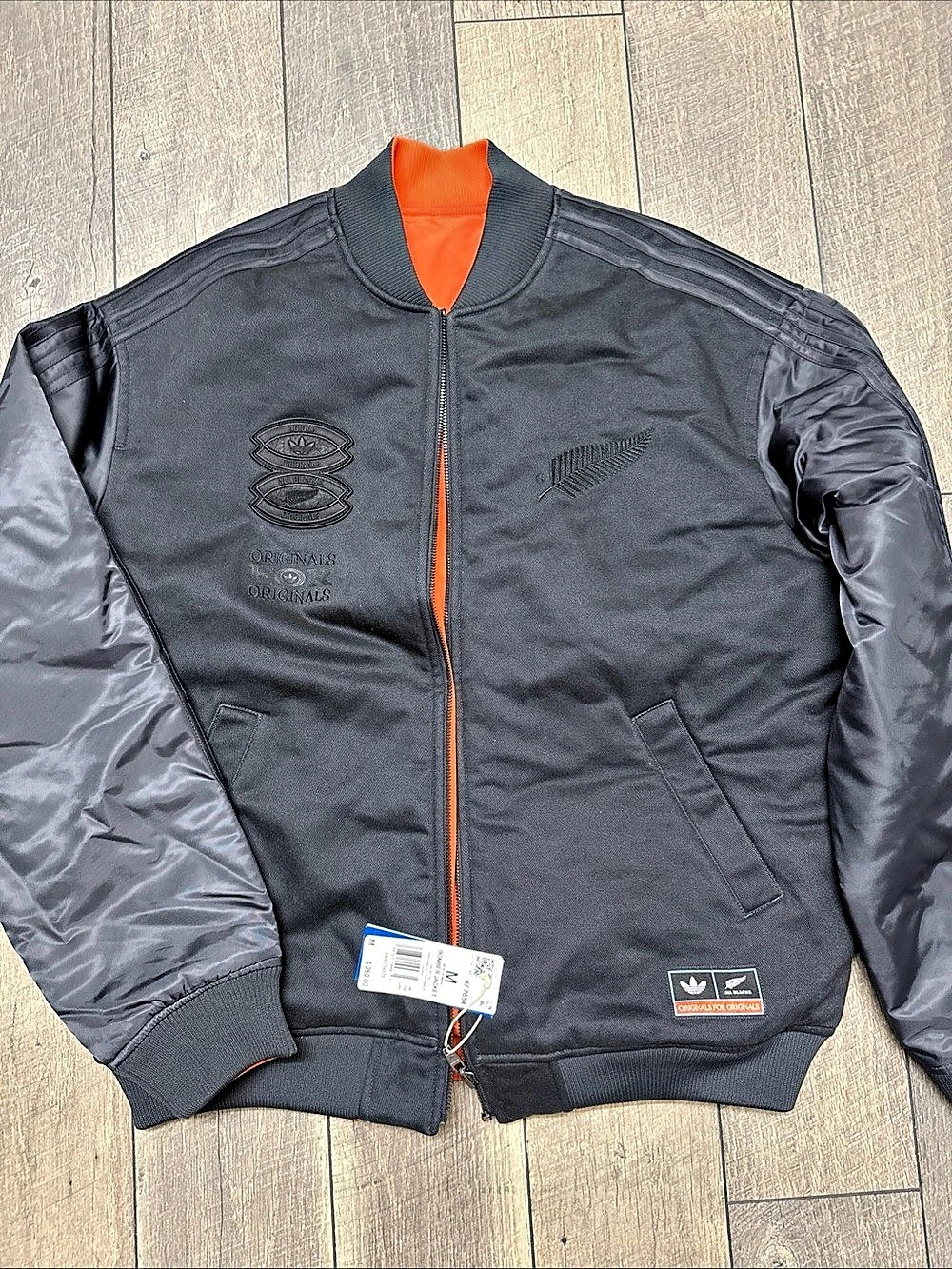 adidas Originals & All Blacks Reversible Team Bomber Jacket Black & Orange. Size